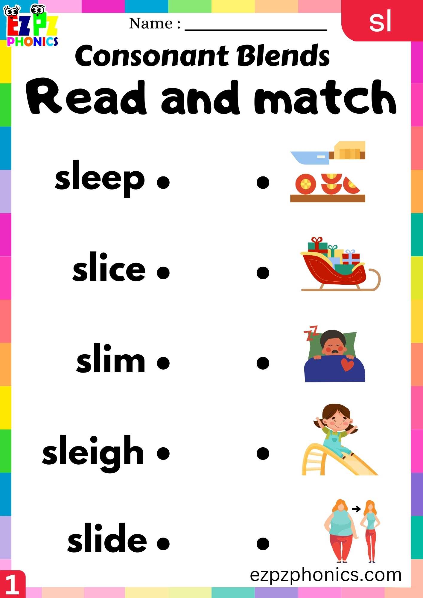 Group1 SL Words Read And Match Phonics Consonant Blends Worksheet